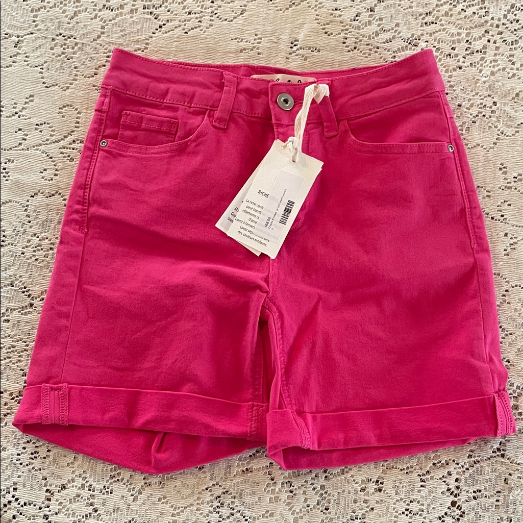 Charlie B Rolled Up Cuff Shorts, Punch Pink, Stretchy, Pockets